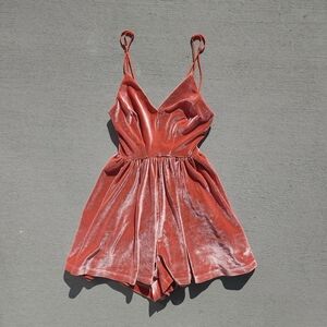 Velvet Spaghetti Strap Romper in Rust